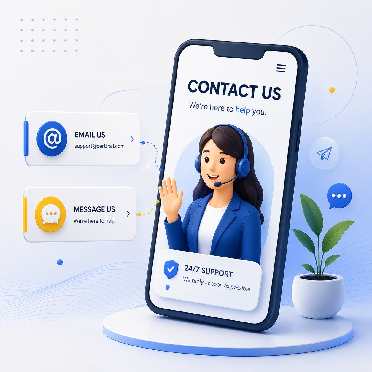 Contact CertTrail support for certification exam preparation and practice exams